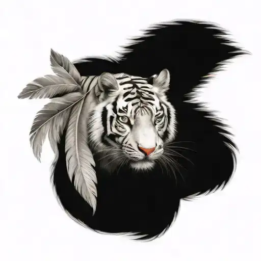 White Tiger With Feathers Hanging