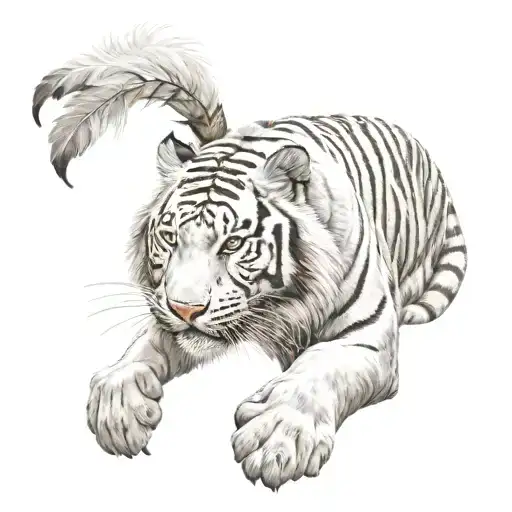 White Tiger With Feathers Hanging