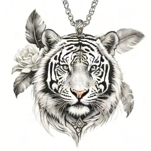 White Tiger With Feathers Hanging