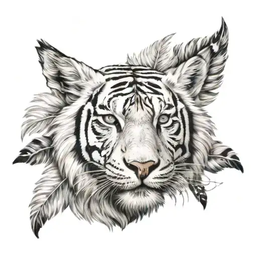 White Tiger With Feathers Hanging