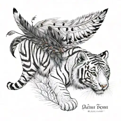 White Tiger With Feathers Hanging