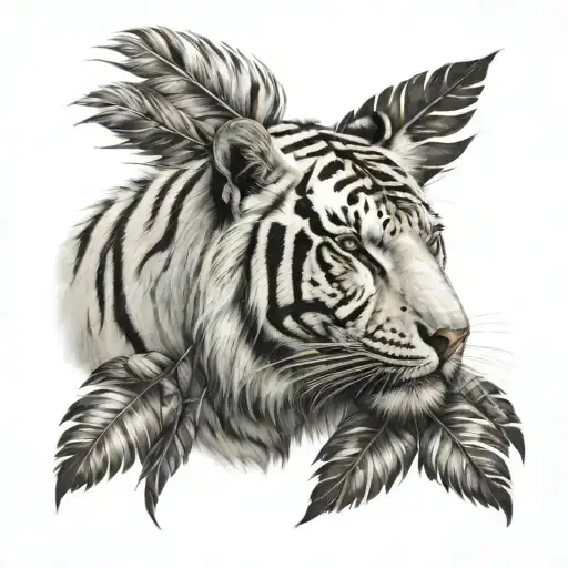 White Tiger With Feathers Hanging