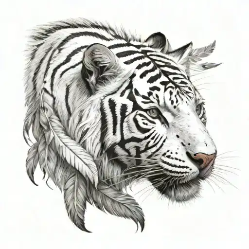 White Tiger With Feathers Hanging