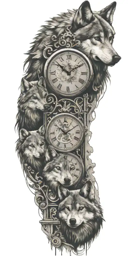 A Wolf And His Son Below A Clock Below Them A Graffiti With Musical Notes