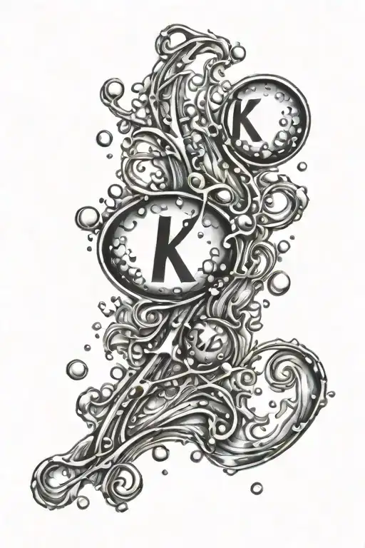 Two Water Drops On Handwritten Letters K And L