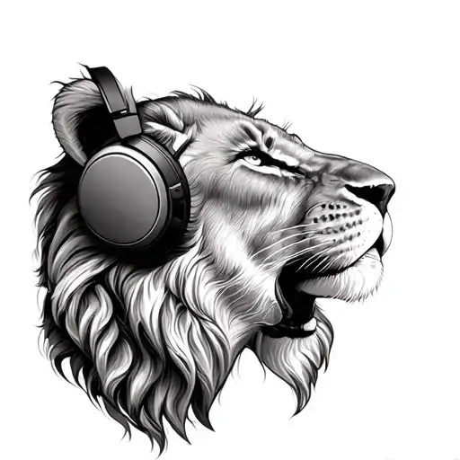 Half Lion Wearing Headphones