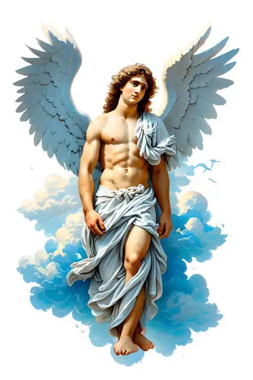 Arch Angel Michael With Bright Baby Blue Clouds On My Left Bottom Leg