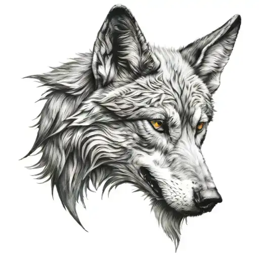 Half Realistic And Half Skeletal Wolf Head In Perfect Symmetry