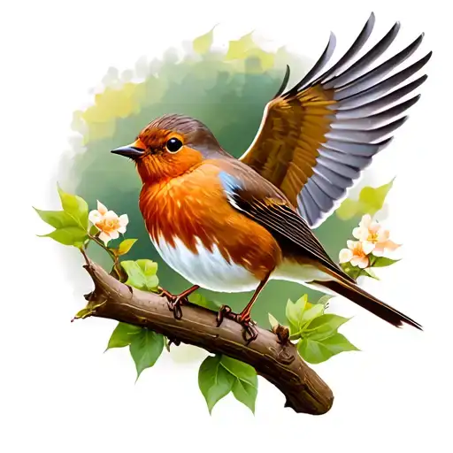 British Robin Flying Off A Branch Representing