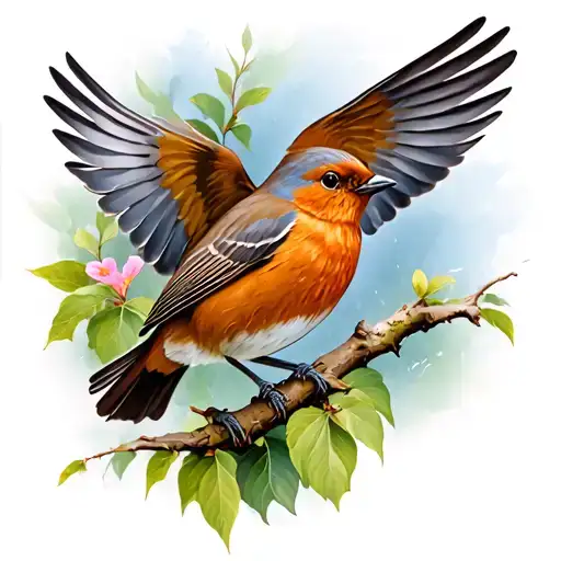 British Robin Flying Off A Branch Representing