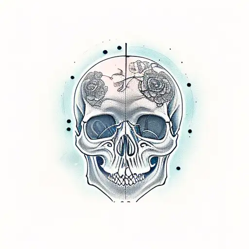 Tilted Skull With Old Clock