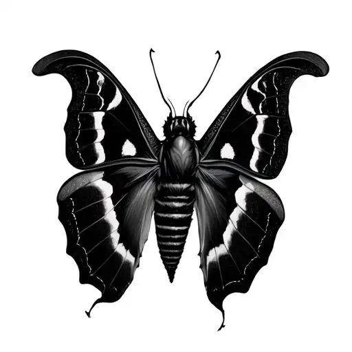 Black Witch Moth In Resting Position In Black And White