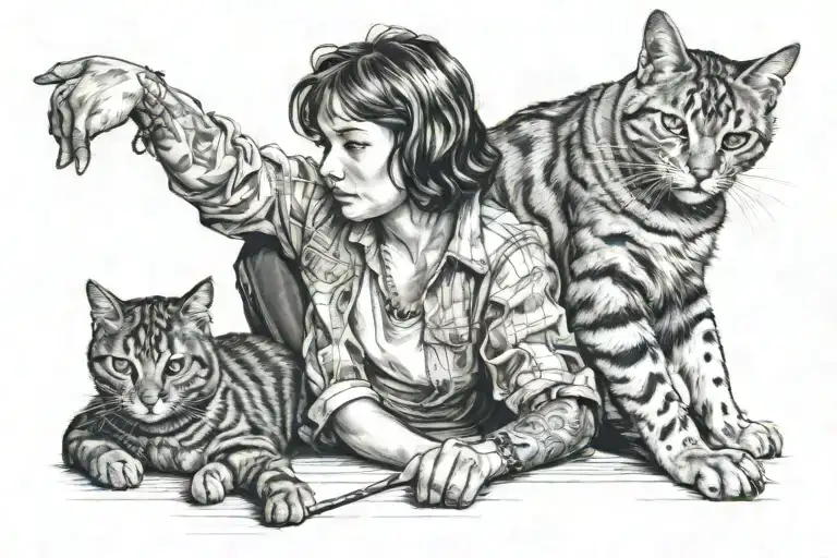 Person And A Cat Sitting