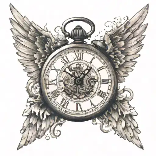 Clock With Wings Flying
