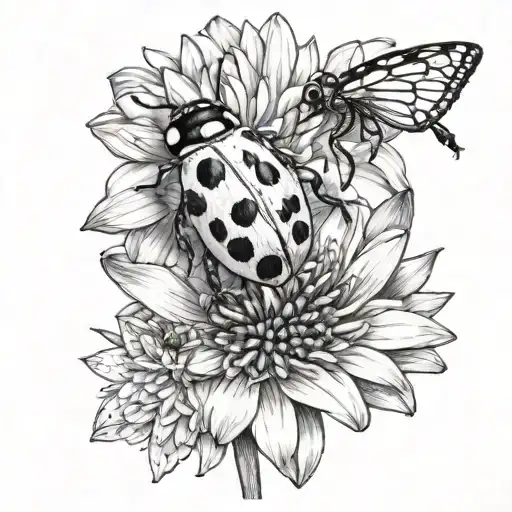 Ladybug And Bee On A Dahlia Flower