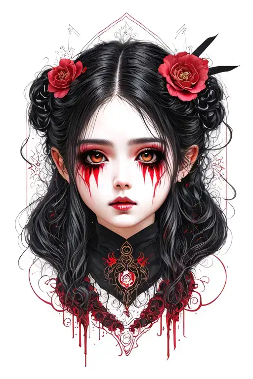 Gothic Horror Japanese Girl's Face