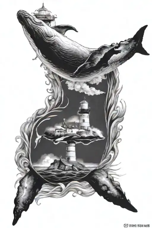Lighthouse Whale Tattoo Design