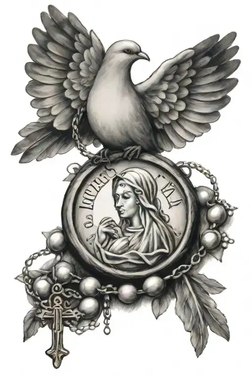 Rosary And Virgin Mary 2 Doves