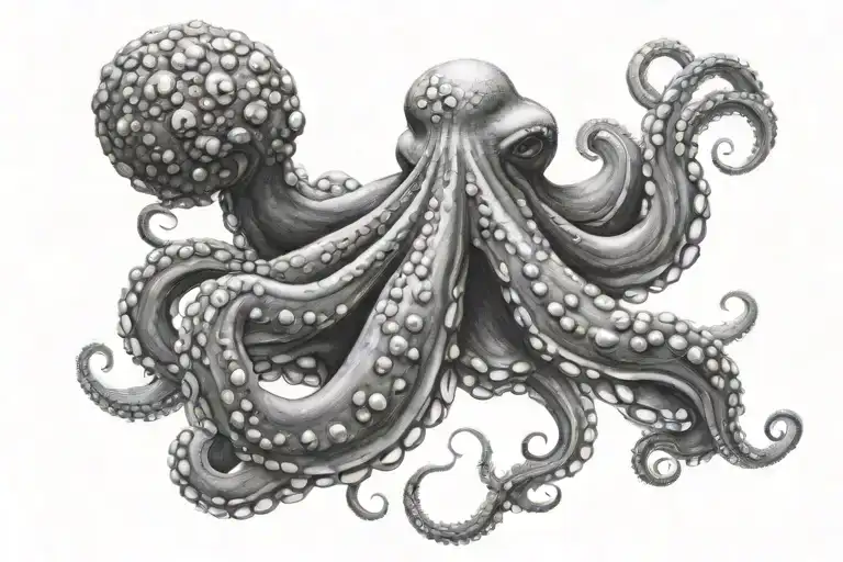 Octopus With Legs Spread Out And Down On Whole Back Legs Biased To One Side