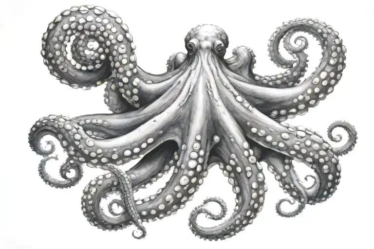 Octopus With Legs Spread Out And Down On Whole Back Legs Biased To One Side