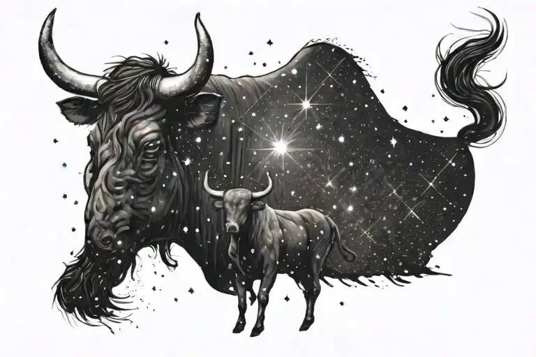 A Realistic Depiction Of A Taurus Constellation With A Mother And Son Silhouette Inside The Stars