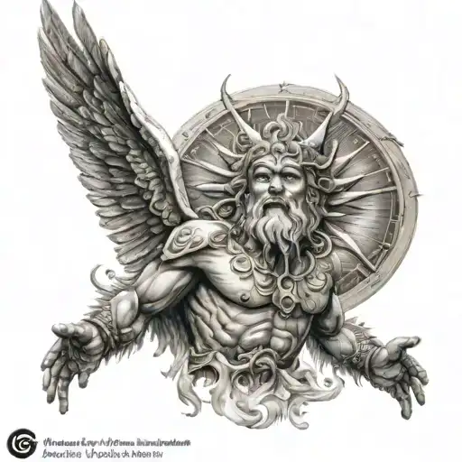 Mythology With Sun Rays On The Chest At The Top Right