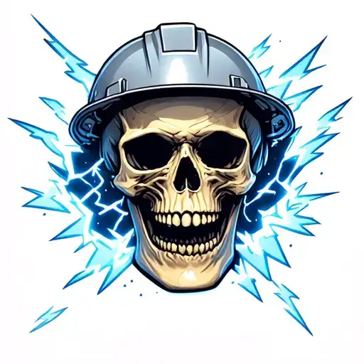 Skull With Lightning Bolts Coming From Behind And The Skull Wearing A Hard Hat