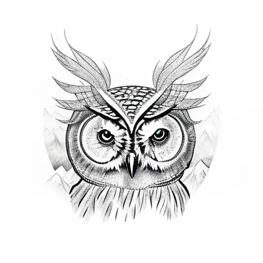 Owl With Mountains And Trees