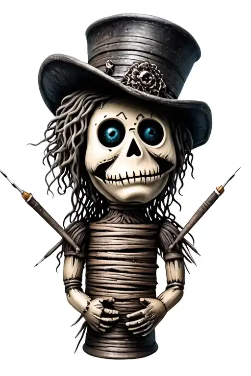 Voodoo Doll With Cylinder Hat And Needles On His Own Hand