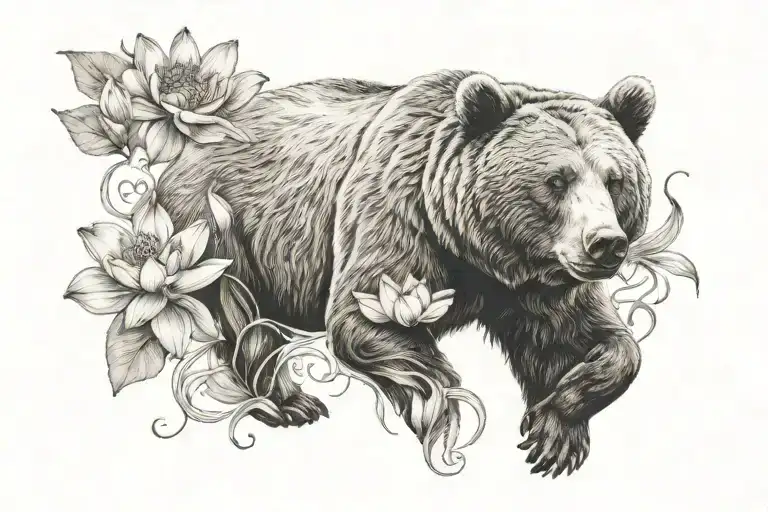 Brown Bear Holding Lotus Flower