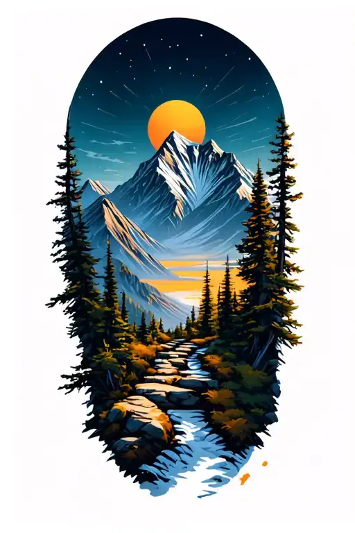 Vertical Mountain Path Scene Sun Rising