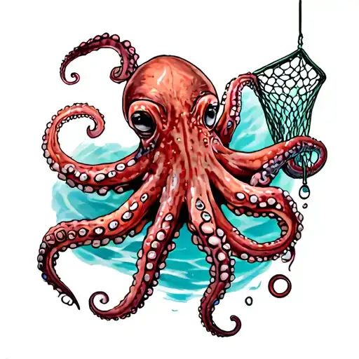 Octopus Holding Fishing Net
