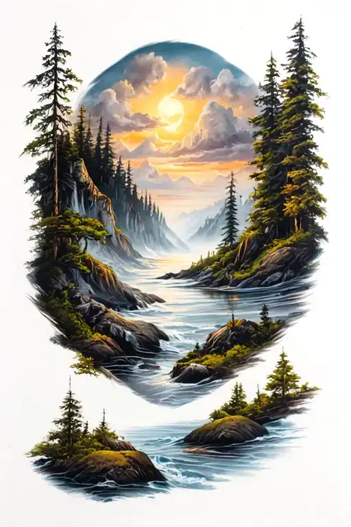 Landscape Tattoo In The Style Of Realism