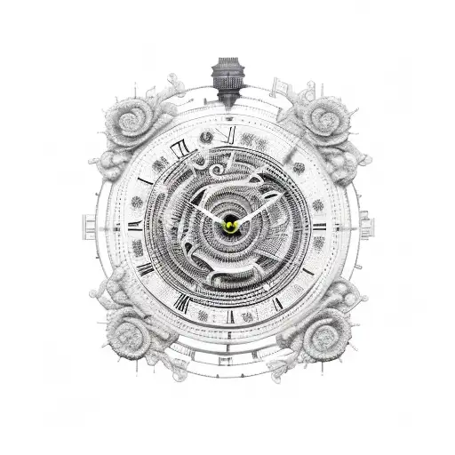 An Intricate Black And Grey Tattoo Of A Clock Mechanism Integrated With Binary Code