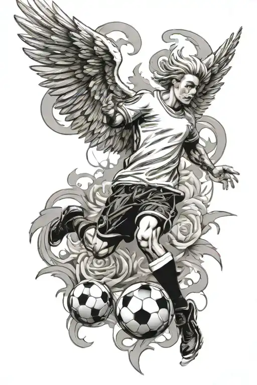Soccer Themed Tattoo With Heart And Gangster Angel