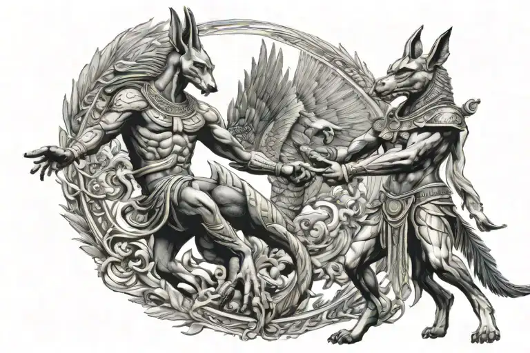Ra And Anubis Fight Against Phoenix