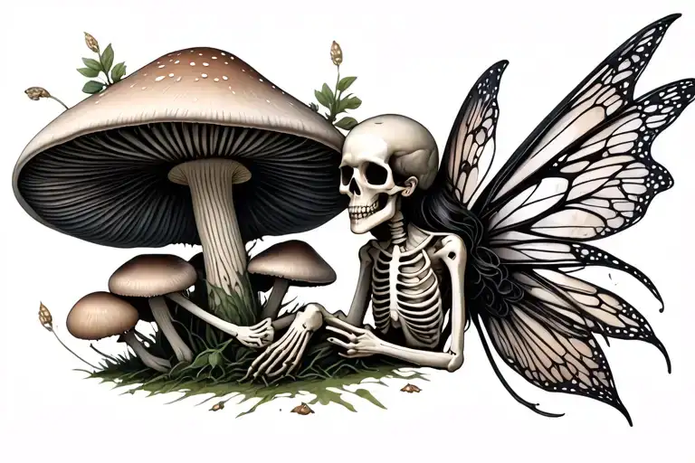 Skeleton Mushroom Fairy Surrounded By Bones And Mushrooms