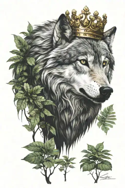Wolf With Crown In Jungle Background
