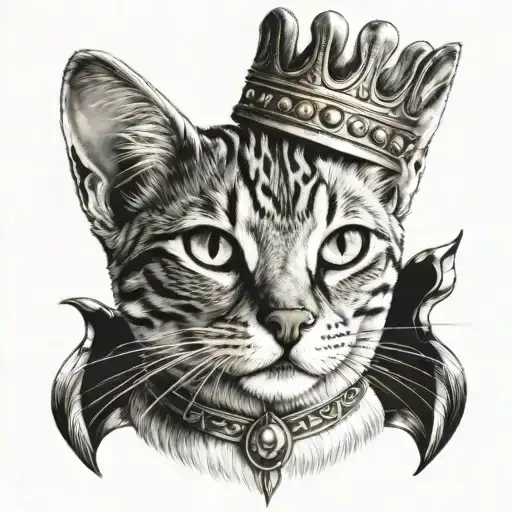Egyptian Cat With Crown Tattoo Design