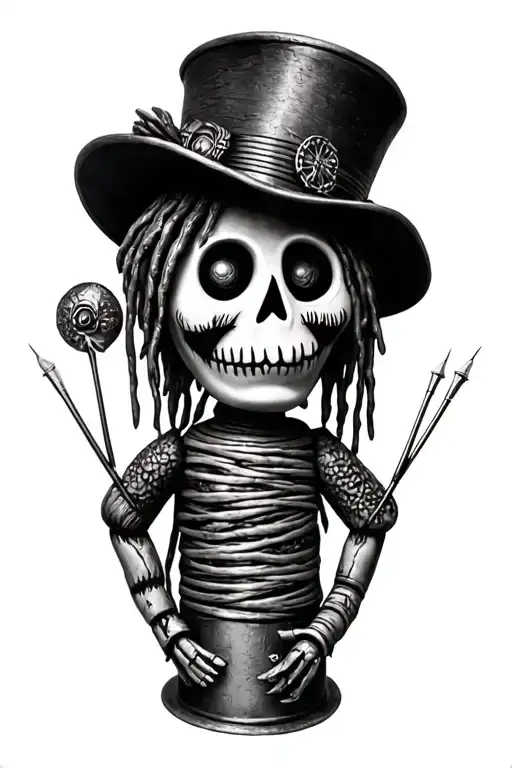 Voodoo Doll With Cylinder Hat And Needles On His Own Hand
