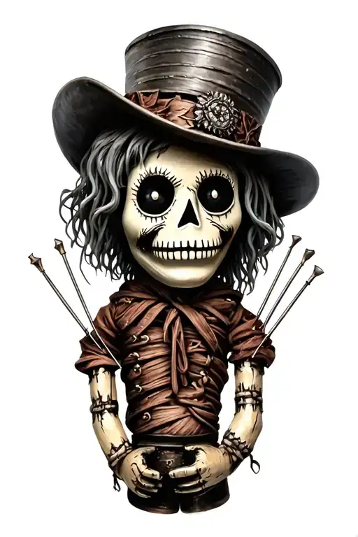 Voodoo Doll With Cylinder Hat And Needles On His Own Hand