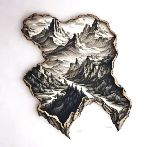 Mountain Landscape With A Trail Winding Through It