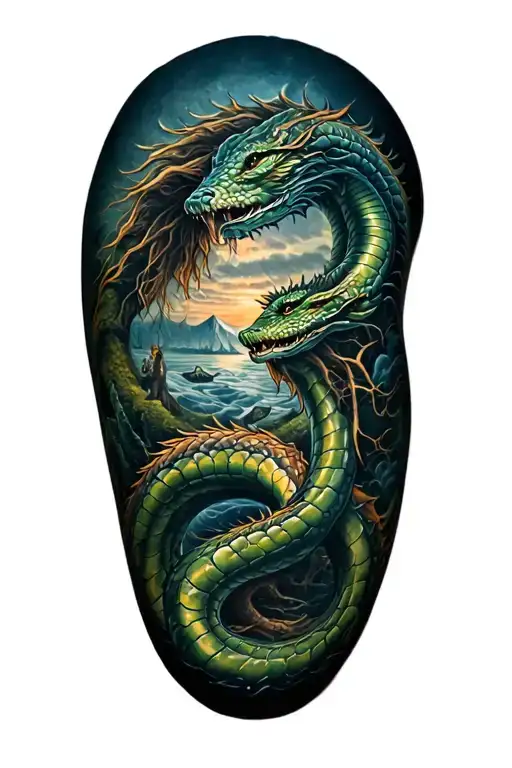 Vegvisir And Rume And Norway Nature And Ygdrasil Jormungandr