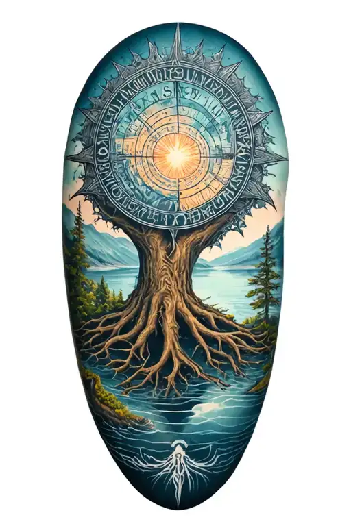 Vegvisir And Rume And Norway Nature And Ygdrasil And Whole Sleeve