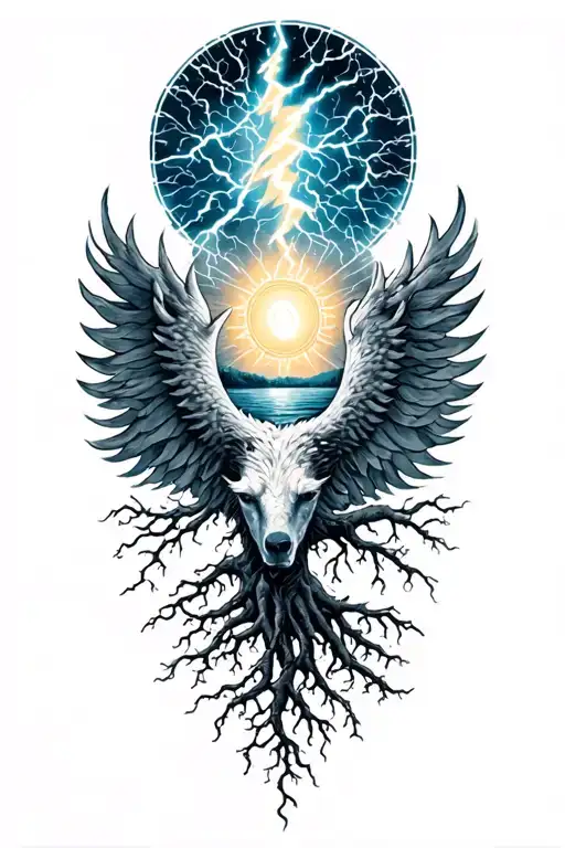 Vegvisir And Rume And Norway Nature And Ygdrasil And Whole Sleeve And Lightning Storm