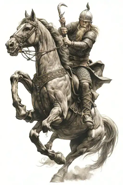 A Viking Worrier With A Horse Galloping