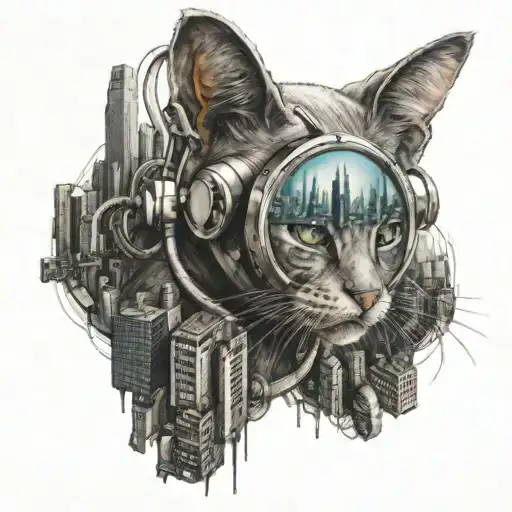 A Cat Wearing A Stethoscope Exploring A Futuristic Cityscape