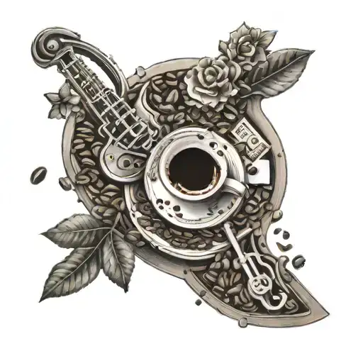 An Intricate Puzzle Design With Coffee Beans And Musical Instruments Intertwined