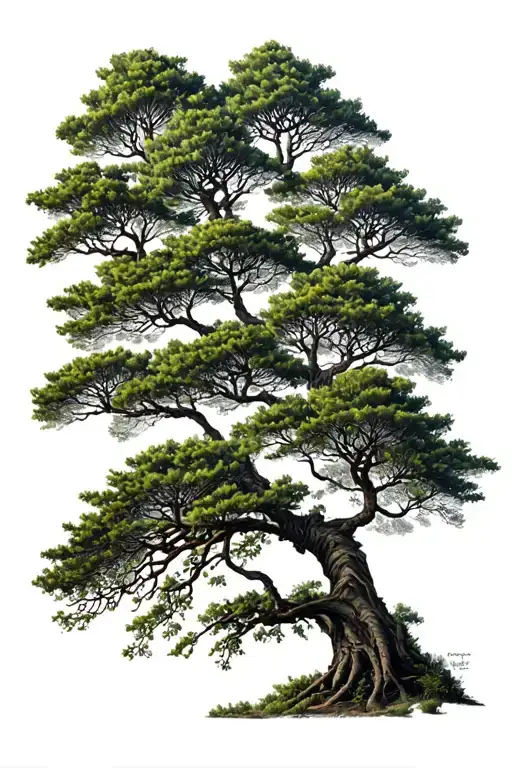 One Tree With 6 Different Treetops Growing On Different Levels