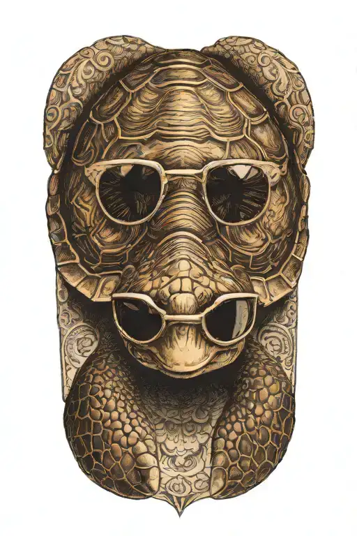 A Turtle Wearing Sunglasses On His Face While Sitting
